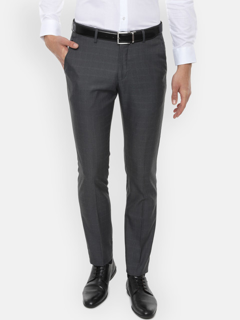 

Louis Philippe Men Grey Slim Fit Checked Formal Trousers