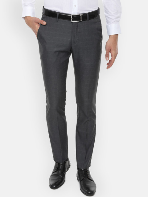 

Louis Philippe Men Grey Slim Fit Checked Formal Trousers