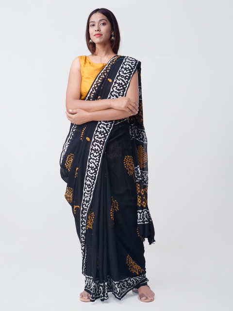 

Unnati Silks Black & White Pure Cotton Printed Kota Handloom Saree