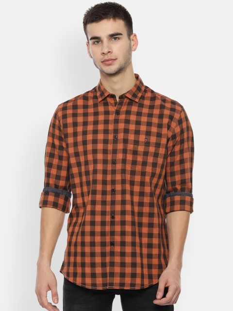 

Louis Philippe Jeans Men Orange Checked Regular Fit Casual Shirt