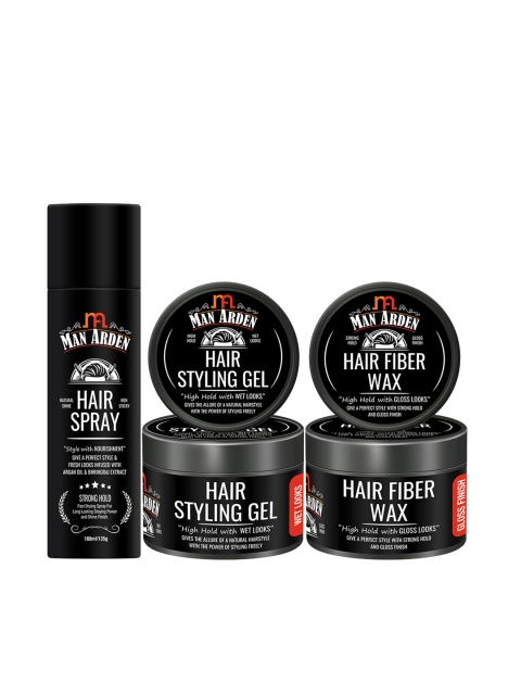 Man Arden Hair Styling Combo Hair Spray + Hair Styling Gel + Hair Fiber Wax, Black