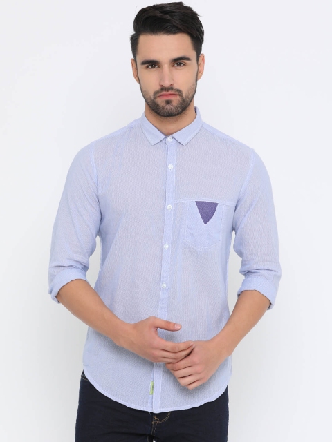 

WITH Men Blue & White Slim Fit Printed Casual Shirt