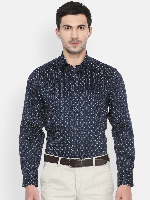 

Louis Philippe Men Navy Blue & White Slim Fit Printed Formal Shirt