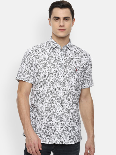

Louis Philippe Jeans Men White & Black Printed Slim Fit Casual Shirt