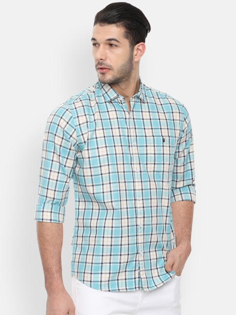 

Louis Philippe Jeans Men Blue & White Checked Slim Fit Casual Shirt