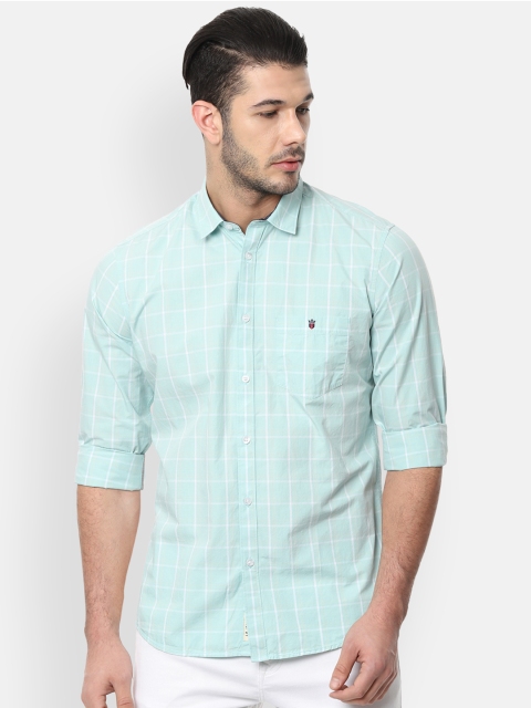 

Louis Philippe Jeans Men Turquoise Blue & White Checked Regular Fit Casual Shirt