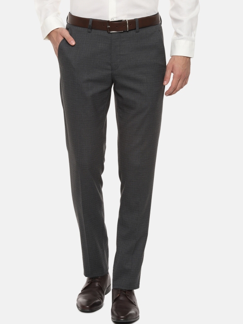 

Louis Philippe Men Charcoal Grey Slim Fit Checked Formal Trousers