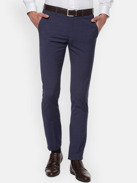 

Louis Philippe Men Navy Blue Slim Fit Checked Formal Trousers