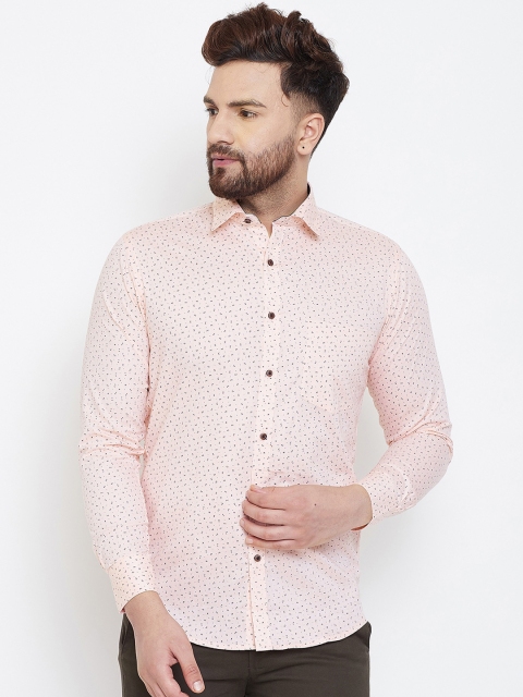 

Spirit Men Peach-Coloured Comfort Regular Fit Printed Casual Shirt