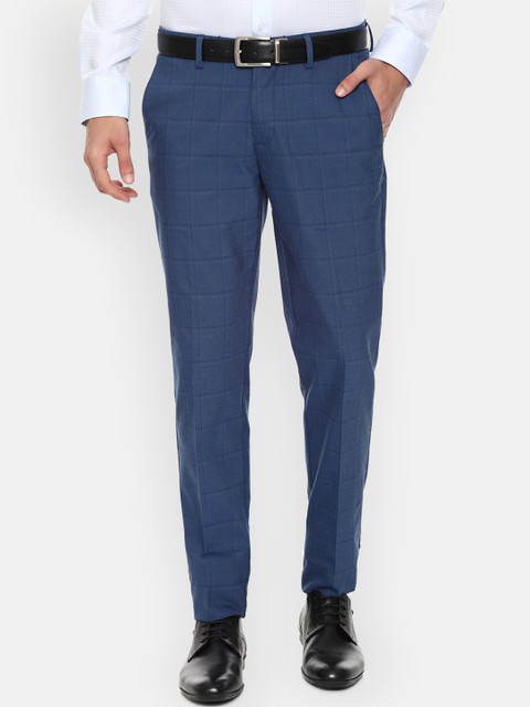 

Louis Philippe Men Navy Blue Slim Fit Checked Formal Trousers