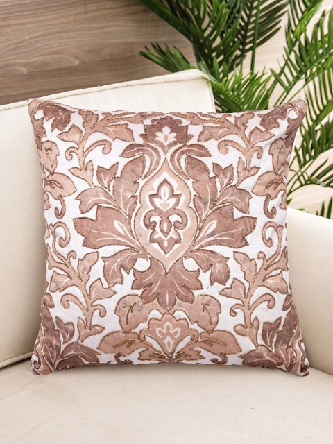 

NISRAG HOME Brown & White Single Damask Floral Square Cushion Cover
