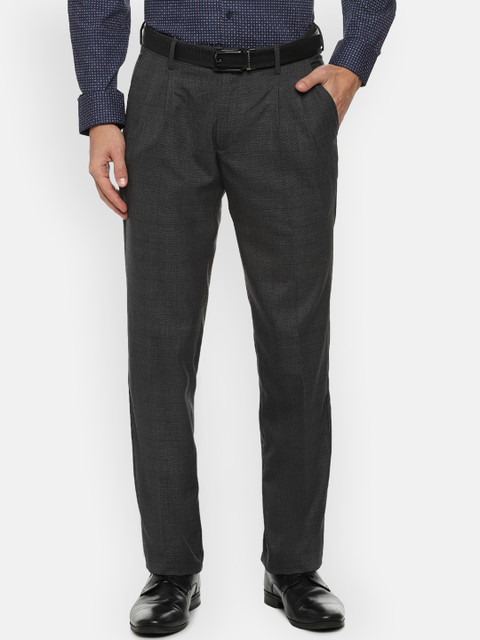 

Louis Philippe Men Grey Regular Fit Self Design Formal Trousers