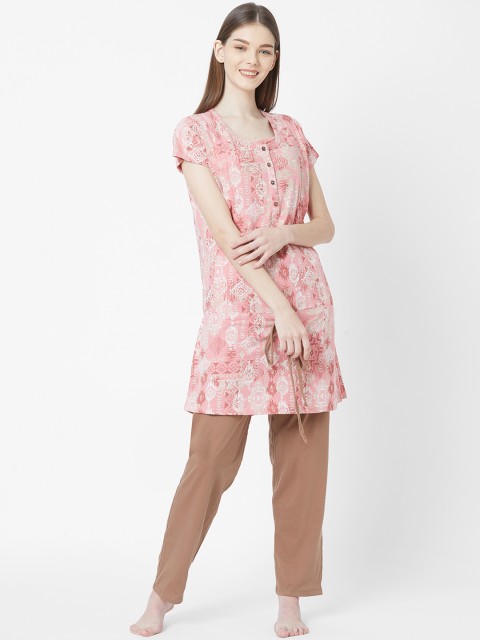 

Juliet Women Peach-Coloured & Brown Printed Night suit