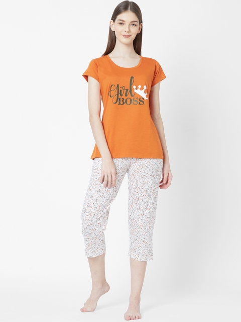 

Juliet Women Orange & White Printed Night suit