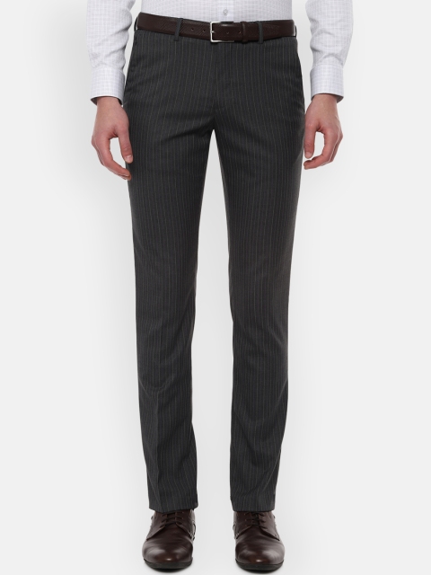 

Louis Philippe Men Grey Slim Fit Striped Formal Trousers