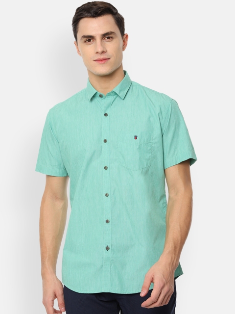 Louis Philippe Sport Men Green Slim Fit Self Design Casual Shirt