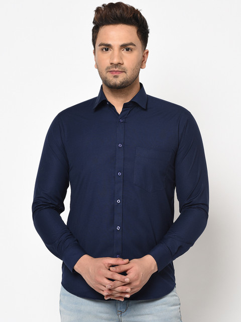 

Spirit Men Navy Blue Comfort Regular Fit Solid Casual Shirt