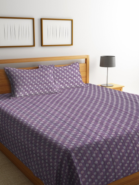 

KLOTTHE Purple & Grey Woven Design Double Bed Cover With 2 Pillow Covers