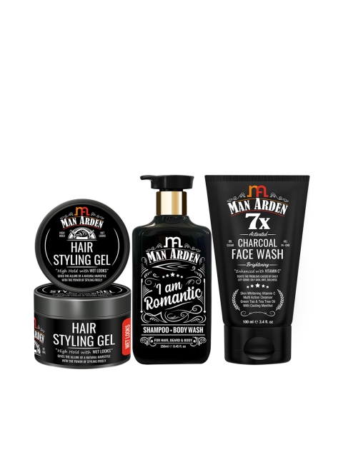 

Man Arden Set of 3 Hair Gel + Romantic Shampoo - Body Wash + Charcoal Face Wash, Black