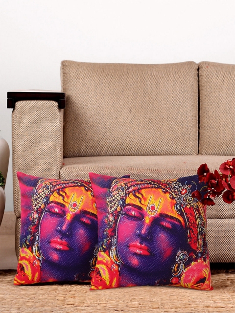 

NISRAG HOME Purple & Yellow Set of 2 Ethnic Motifs Square Cushion Covers