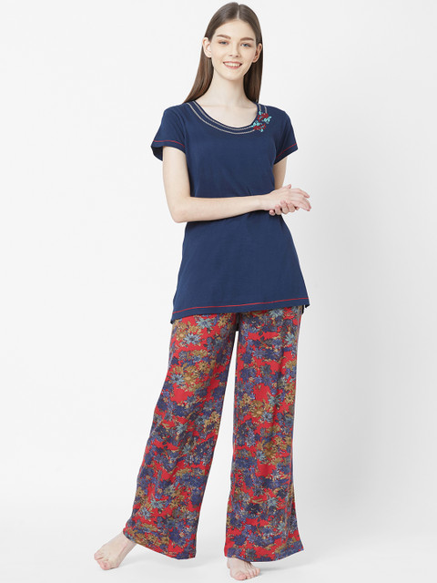

Juliet Women Navy Blue Solid Night suit