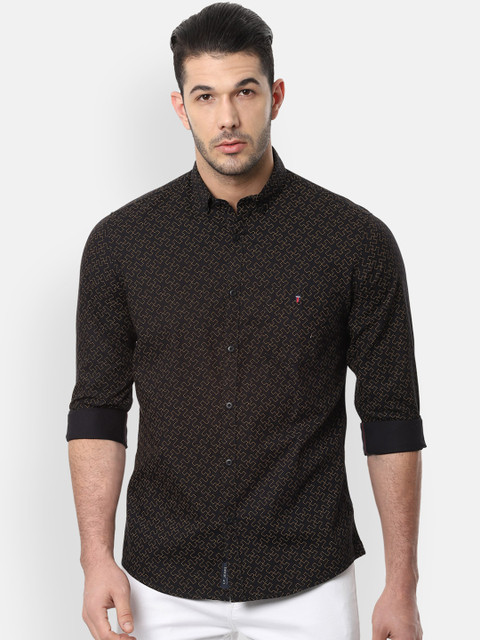 

Louis Philippe Jeans Men Black & Yellow Slim Fit Printed Casual Shirt