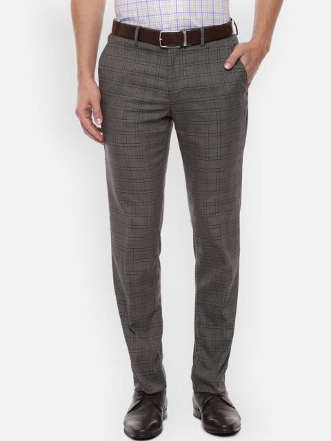 

Louis Philippe Men Grey Checked Slim Fit Formal Trousers
