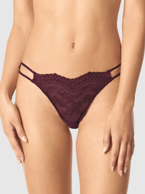 

La Senza Women Burgundy Self-Design Sexy Obsession Lace Bikini Briefs 11152301-09WT