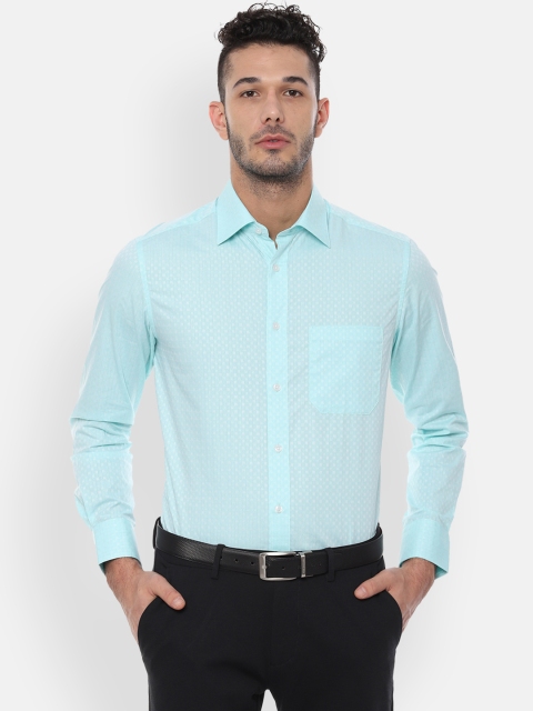 

Louis Philippe Men Turquoise Blue & White Regular Fit Self Design Formal Shirt