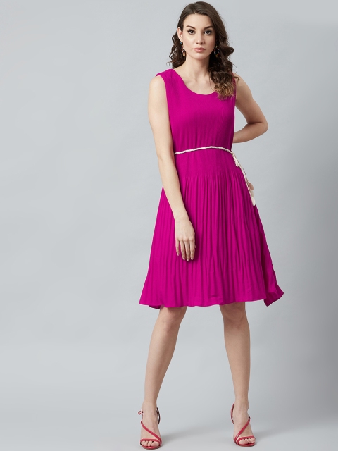 

Athena Fuchsia Pink Solid A-Line Dress
