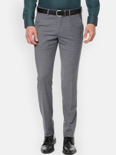 

Louis Philippe Men Grey Slim Fit Checked Formal Trousers