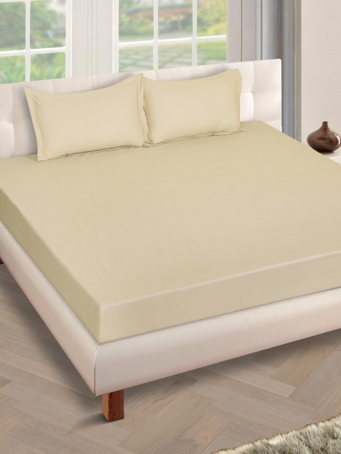 

ROMEE Beige Solid 180 TC Cotton 1 Queen Bedsheet with 2 Pillow Covers
