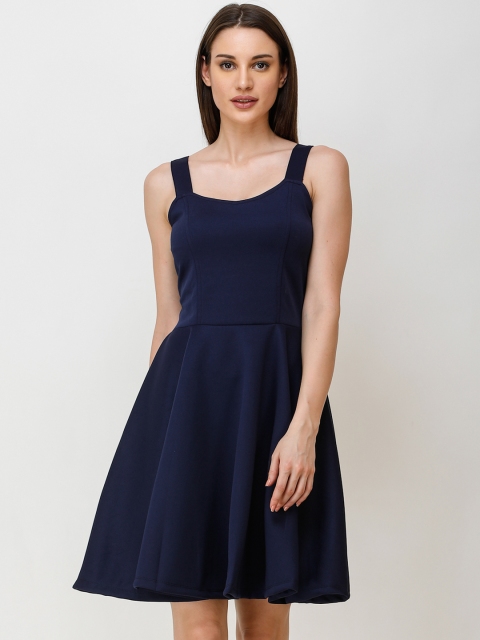 

SCORPIUS Women Navy Blue Solid Fit and Flare Dress