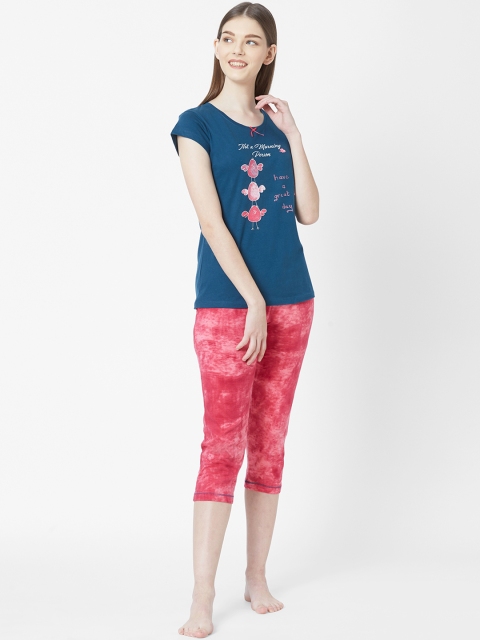 

Juliet Women Blue & Pink Printed Night suit