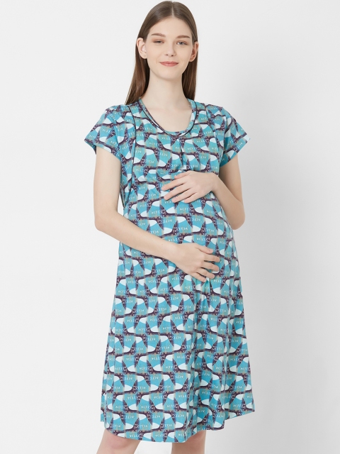 

Juliet Blue Printed Cotton Maternity Feeding Sleep Shirt