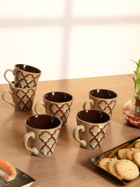 

GOODHOMES Set Of 6 Beige & Brown Printed Stoneware Coffee Mugs, Multi