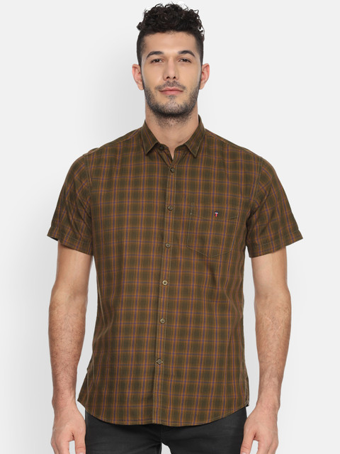 

Louis Philippe Sport Men Olive Green & Blue Slim Fit Checked Casual Shirt