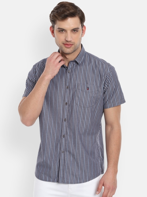 

Louis Philippe Sport Men Grey & Blue Slim Fit Striped Casual Shirt