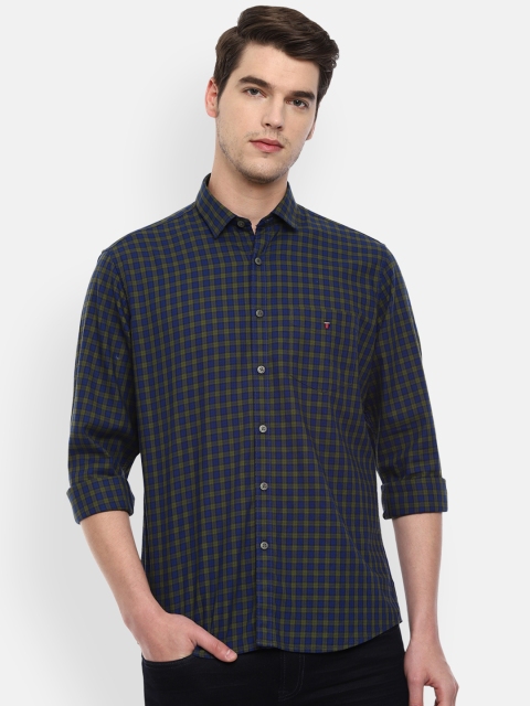 

Louis Philippe Sport Men Navy Blue & Green Slim Fit Checked Casual Shirt