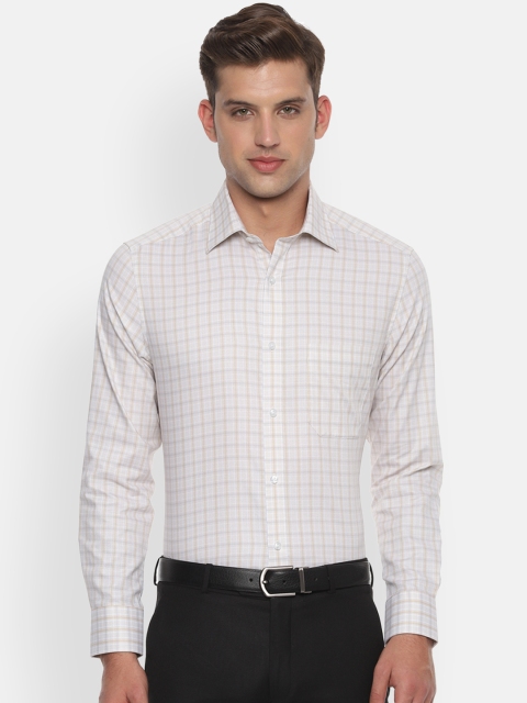 

Louis Philippe Men Beige & Lavender Regular Fit Checked Formal Shirt