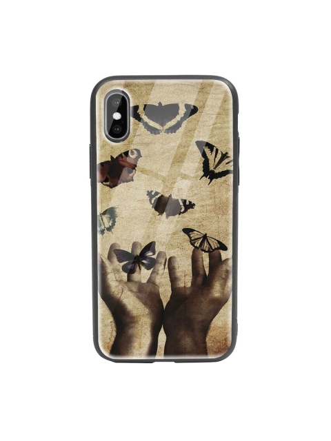 

Bewakoof Brown & Black Vintage Butterflies iPhone X Glass Mobile Cover