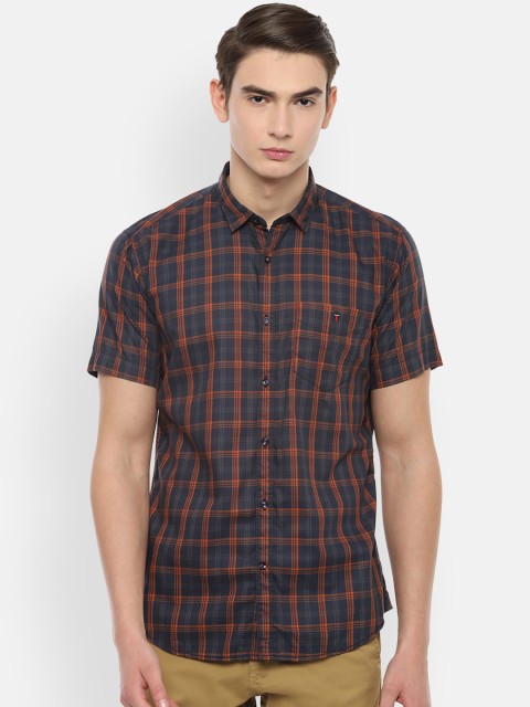 

Louis Philippe Sport Men Grey & Orange Slim Fit Checked Casual Shirt