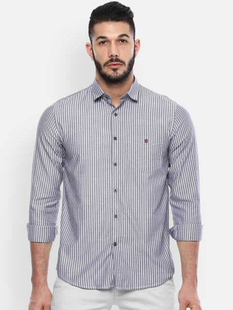 

Louis Philippe Sport Men Grey & White Slim Fit Striped Casual Shirt