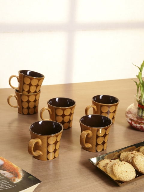 

GOODHOMES Set Of 6 Brown & Beige Printed Stoneware Coffee Mugs