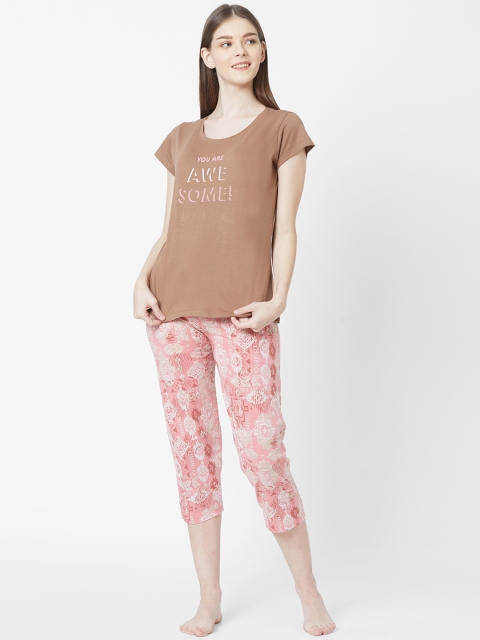 

Juliet Women Brown & Pink Solid Night suit