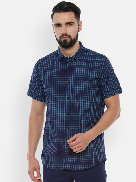 

Louis Philippe Sport Men Navy Blue Checked Slim Fit Casual Shirt