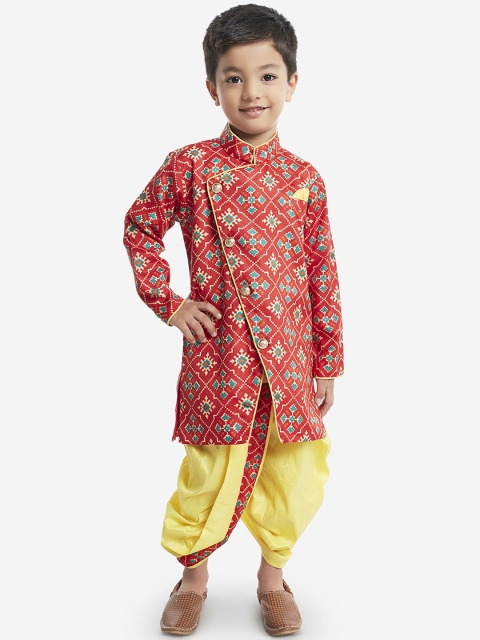 

KID1 Boys Red & Yellow Printed Kurta with Dhoti Pants