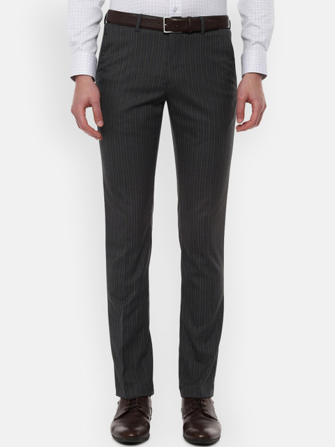 

Louis Philippe Men Charcoal Grey Slim Fit Striped Formal Trousers