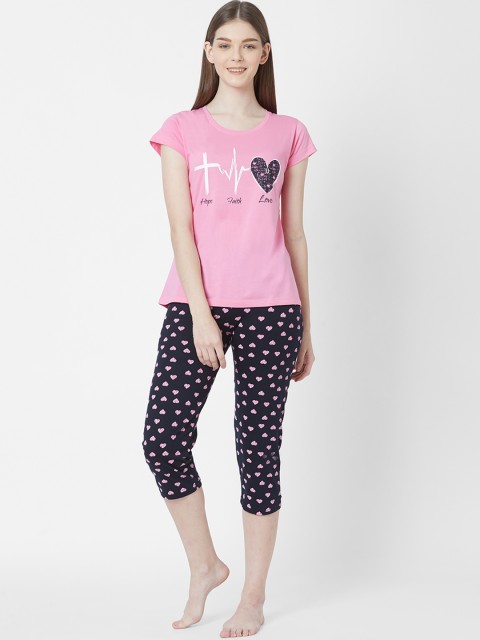 

Juliet Women Pink & Navy Blue Printed Night Suit