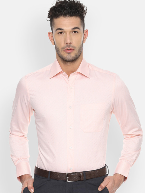 

Louis Philippe Men Peach-Coloured Regular Fit Striped Formal Shirt